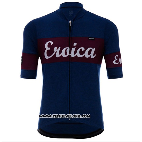 2018 Maillot Ciclismo Eroica Vino Fonce Bleu Manches Courtes et Cuissard